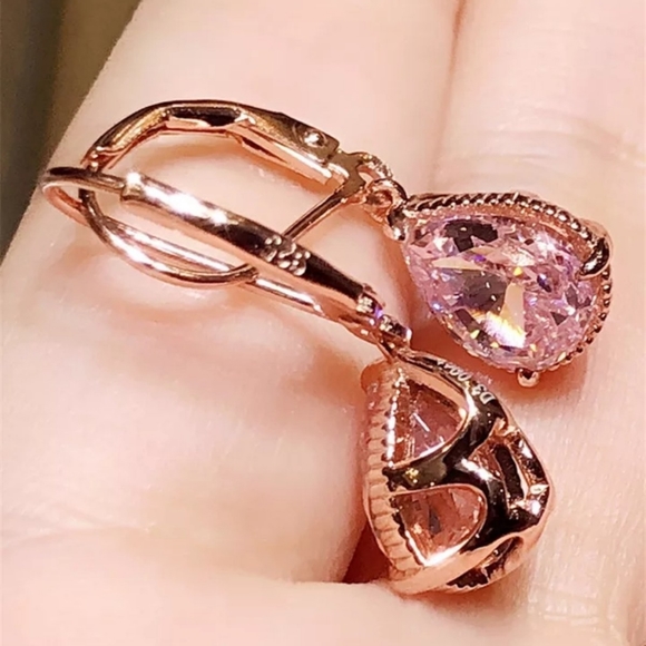 New S925 Silver Drop Pink CZ Earrings - Picture 4 of 5